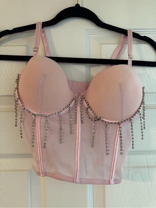 Bodyrage Other - Bodyrage Rhinestone-Trim Longline Bustier Bra in Pale Pink